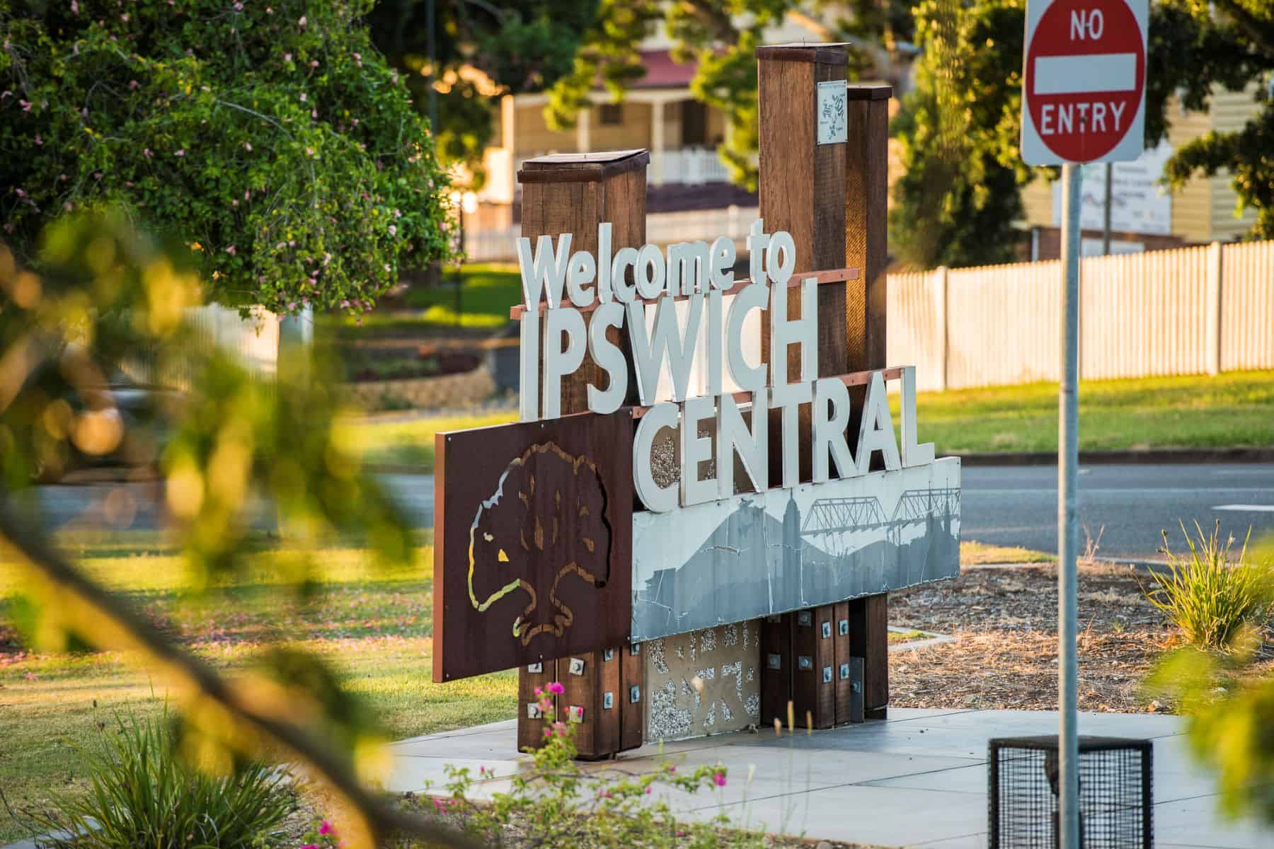 Ipswich Central welcome sign
